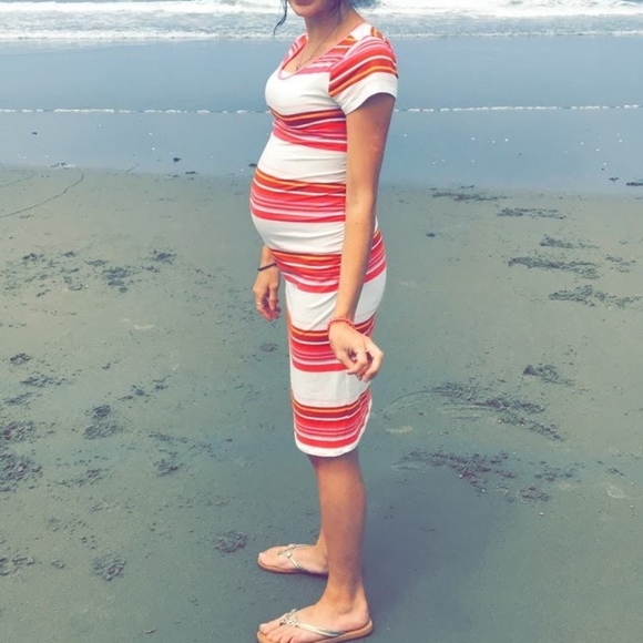 Isabel White and Pink Striped Maternity Dress size Small - Picture 1 of 4